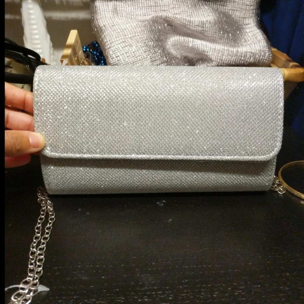 Sparkling Glitter Evening Bag Clutch Purses - Wedding Party Handbag - Silver